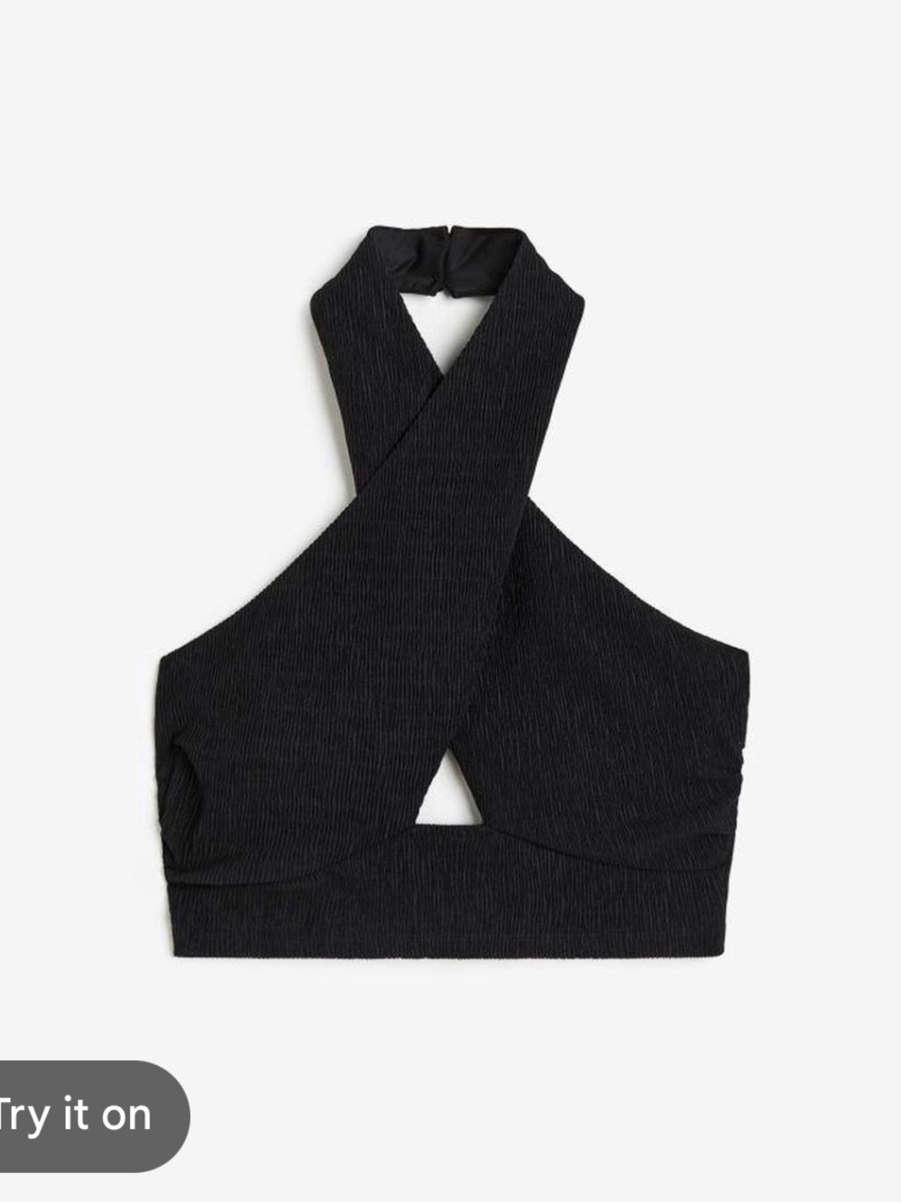 H&M Black Textured Cross-Front Halter Crop Top